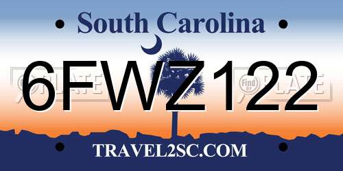 6FWZ122 South Carolina License Plate