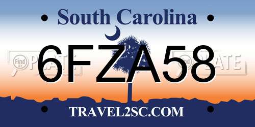 6FZA58 South Carolina License Plate
