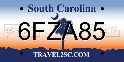 6FZA85 South Carolina License Plate