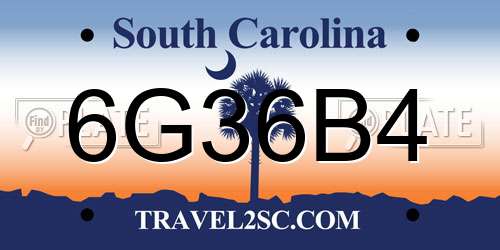 6G36B4 South Carolina License Plate