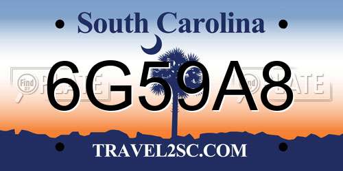 6G59A8 South Carolina License Plate