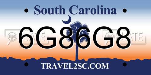 6G86G8 South Carolina License Plate