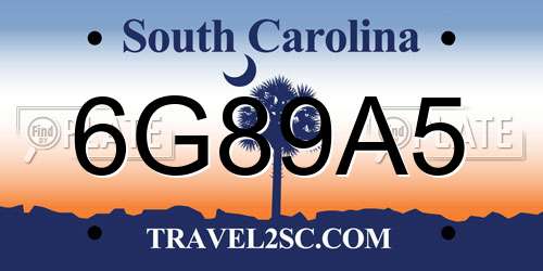 6G89A5 South Carolina License Plate