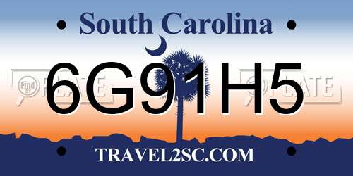 6G91H5 South Carolina License Plate