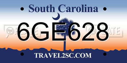 6GE628 South Carolina License Plate