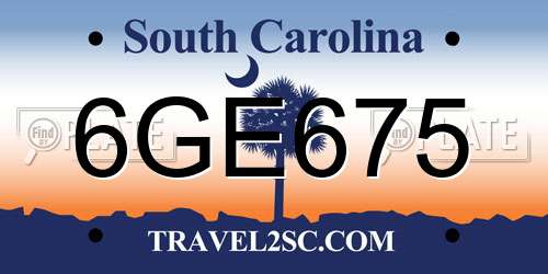 6GE675 South Carolina License Plate