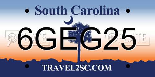 6GEG25 South Carolina License Plate