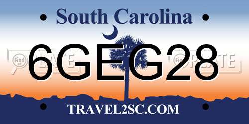 6GEG28 South Carolina License Plate