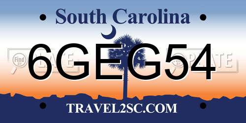 6GEG54 South Carolina License Plate