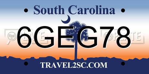 6GEG78 South Carolina License Plate