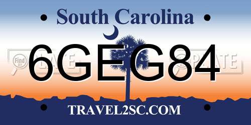 6GEG84 South Carolina License Plate