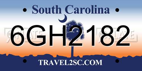 6GH2182 South Carolina License Plate