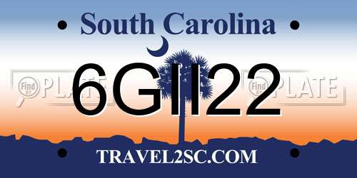 6GII22 South Carolina License Plate