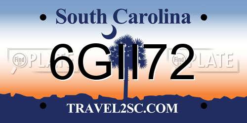 6GII72 South Carolina License Plate