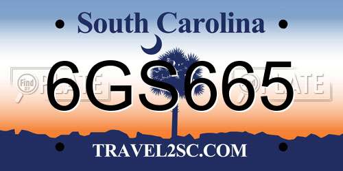 6GS665 South Carolina License Plate