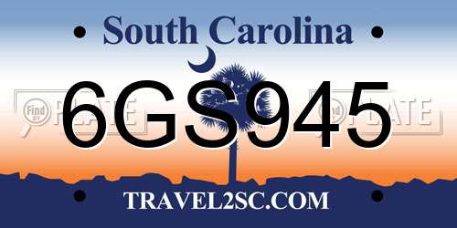6GS945 South Carolina License Plate