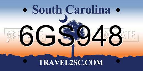 6GS948 South Carolina License Plate