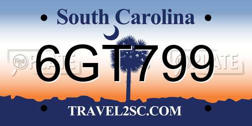 6GT799 South Carolina License Plate