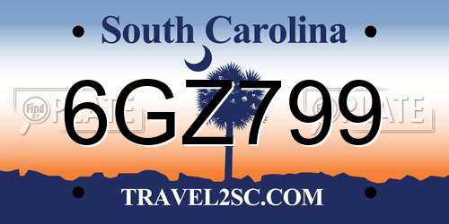 6GZ799 South Carolina License Plate
