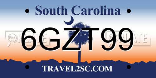 6GZT99 South Carolina License Plate