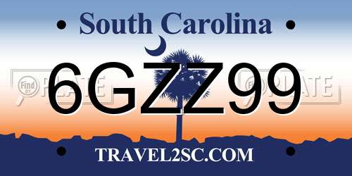 6GZZ99 South Carolina License Plate
