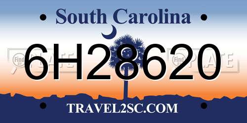6H28620 South Carolina License Plate