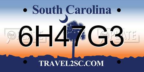6H47G3 South Carolina License Plate