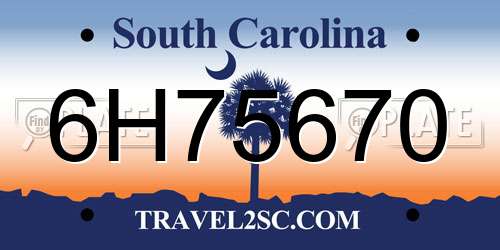 6H75670 South Carolina License Plate