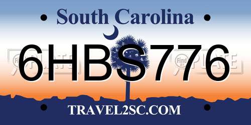 6HBS776 South Carolina License Plate
