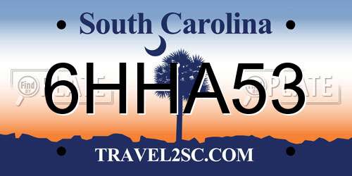 6HHA53 South Carolina License Plate