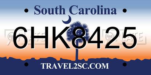 6HK8425 South Carolina License Plate