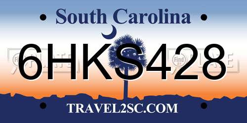 6HKS428 South Carolina License Plate