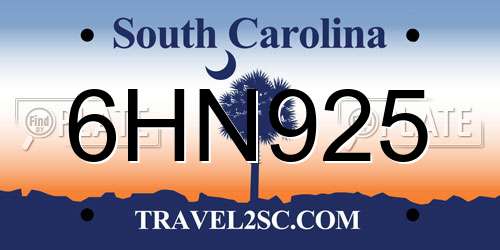 6HN925 South Carolina License Plate