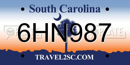 6HN987 South Carolina License Plate