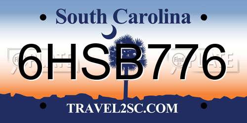 6HSB776 South Carolina License Plate