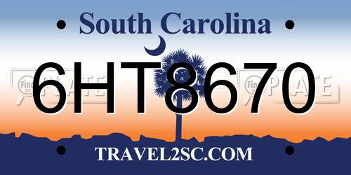 6HT8670 South Carolina License Plate