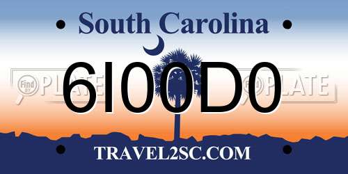 6I00D0 South Carolina License Plate