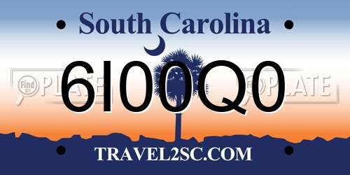 6I00Q0 South Carolina License Plate
