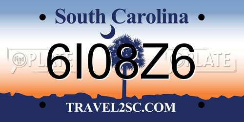 6I08Z6 South Carolina License Plate