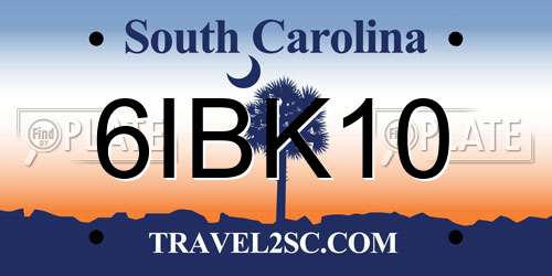 6IBK10 South Carolina License Plate
