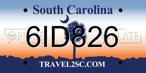 6ID826 South Carolina License Plate