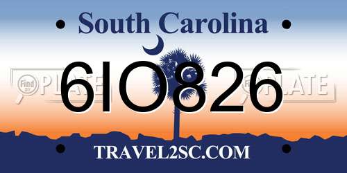 6IO826 South Carolina License Plate