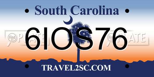 6IOS76 South Carolina License Plate