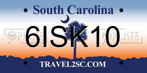 6ISK10 South Carolina License Plate