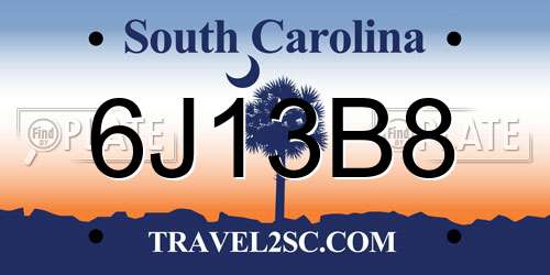 6J13B8 South Carolina License Plate