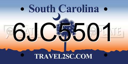 6JC5501 South Carolina License Plate