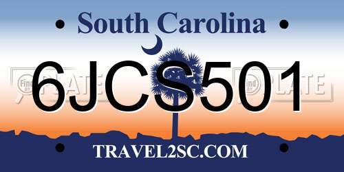 6JCS501 South Carolina License Plate