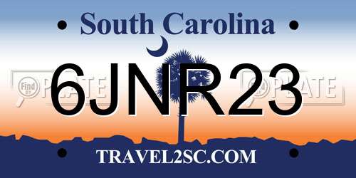 6JNR23 South Carolina License Plate