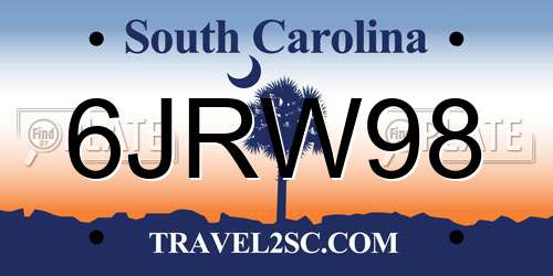 6JRW98 South Carolina License Plate