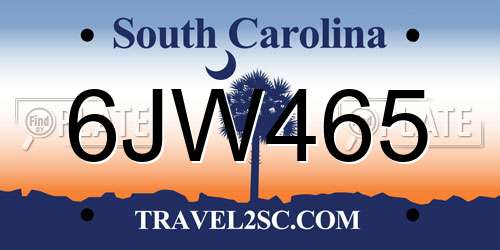 6JW465 South Carolina License Plate